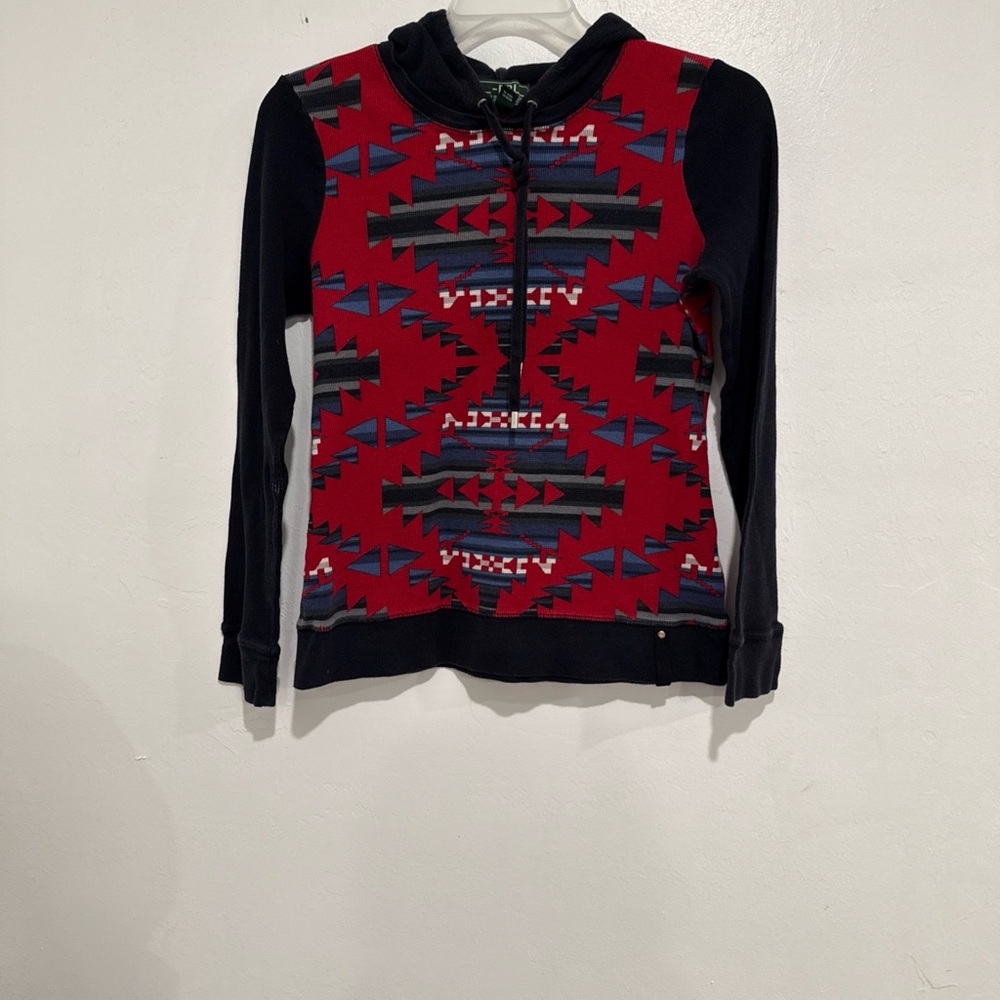 Ralph Lauren Red and Black Geometric Cowl Sweater